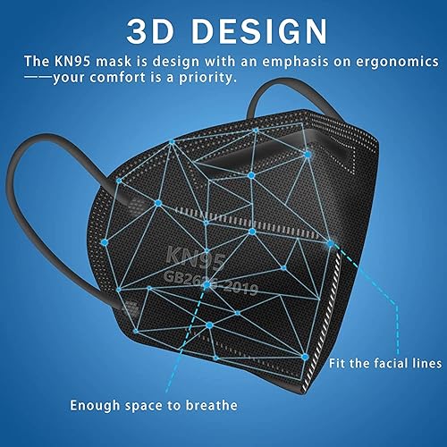 Miniatura 2 de Hotodeal KN95 - Máscara facial KN95 40 unidades mascarilla negra KN95 mascarilla antipolvo de 5 capas para hombres mujeres trabajadores de la salud