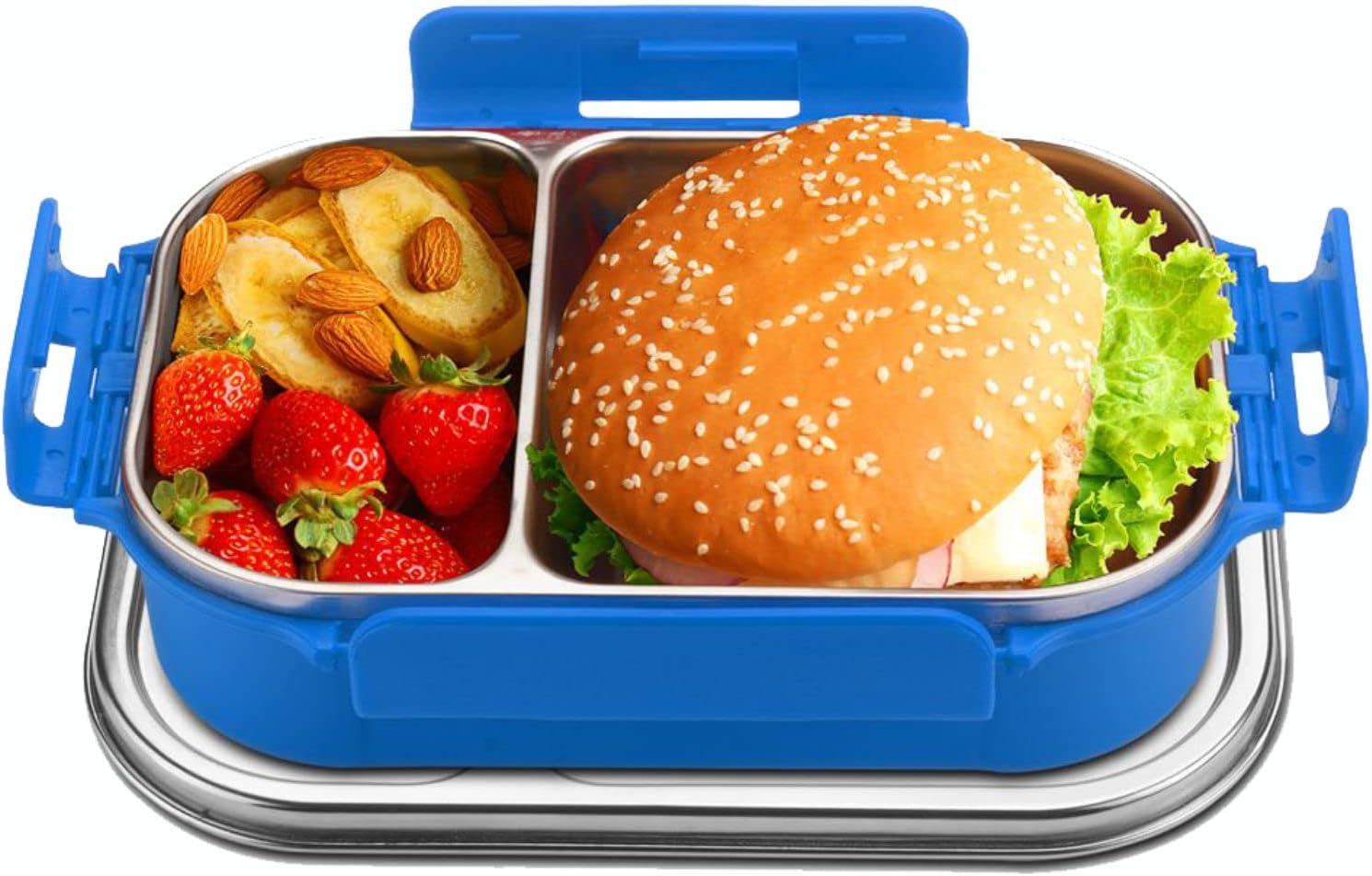 Signoraware Slim Stainless Steel Lunch Box | Compact & Stackable Design | Clip Lock Lid | Leak Proof | Useful for School,Picnics & Outdoor | Best for Packing Fruits & Sandwiches (750ml | Blue)