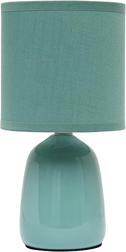 Simple Designs LT1134-SEA - Lámpara de escritorio con base de dedal de cerámica tradicional de 10.04 pulgadas de alto con pantalla de tela a juego