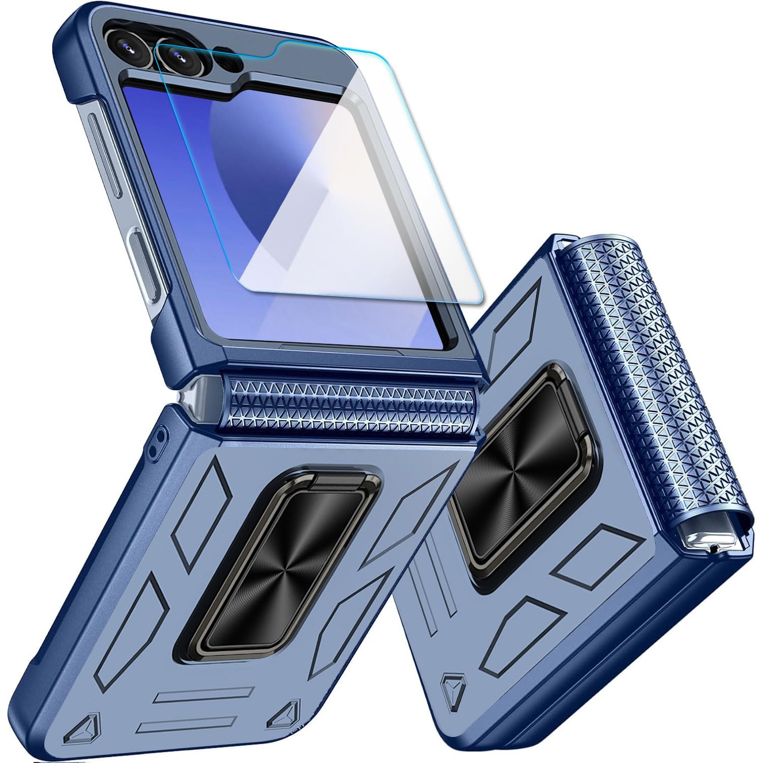 for Galaxy Z Flip7 FE/Z Flip 6 Case, Samsung Flip 6/Flip 5 Case with Hinge Protection/Kickstand/Screen Protector,Slim Shockproof Phone Case for Samsung Galaxy Flip7 FE/Z Flip 6 2024,Blue