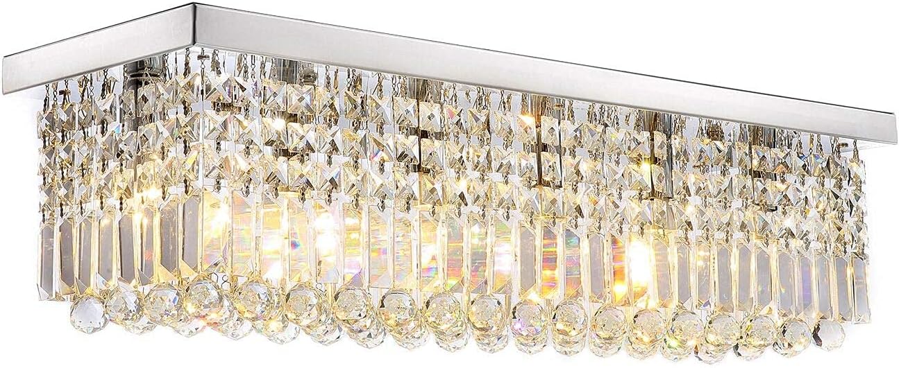 Creative Product APBEAM Rectangular Crystal Chandelier Modern Flush Mount Ceiling Light Fixture for Dining Room Living Room