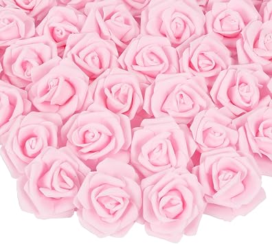 100pcs Foam Rose Artificial Flower Heads, 3-Inch Light Pink Fake Flower Heads Stemless Rose Flowers Bulk for DIY Crafts,Wedding Bouquets Party Baby Shower Home Decor Light Pink