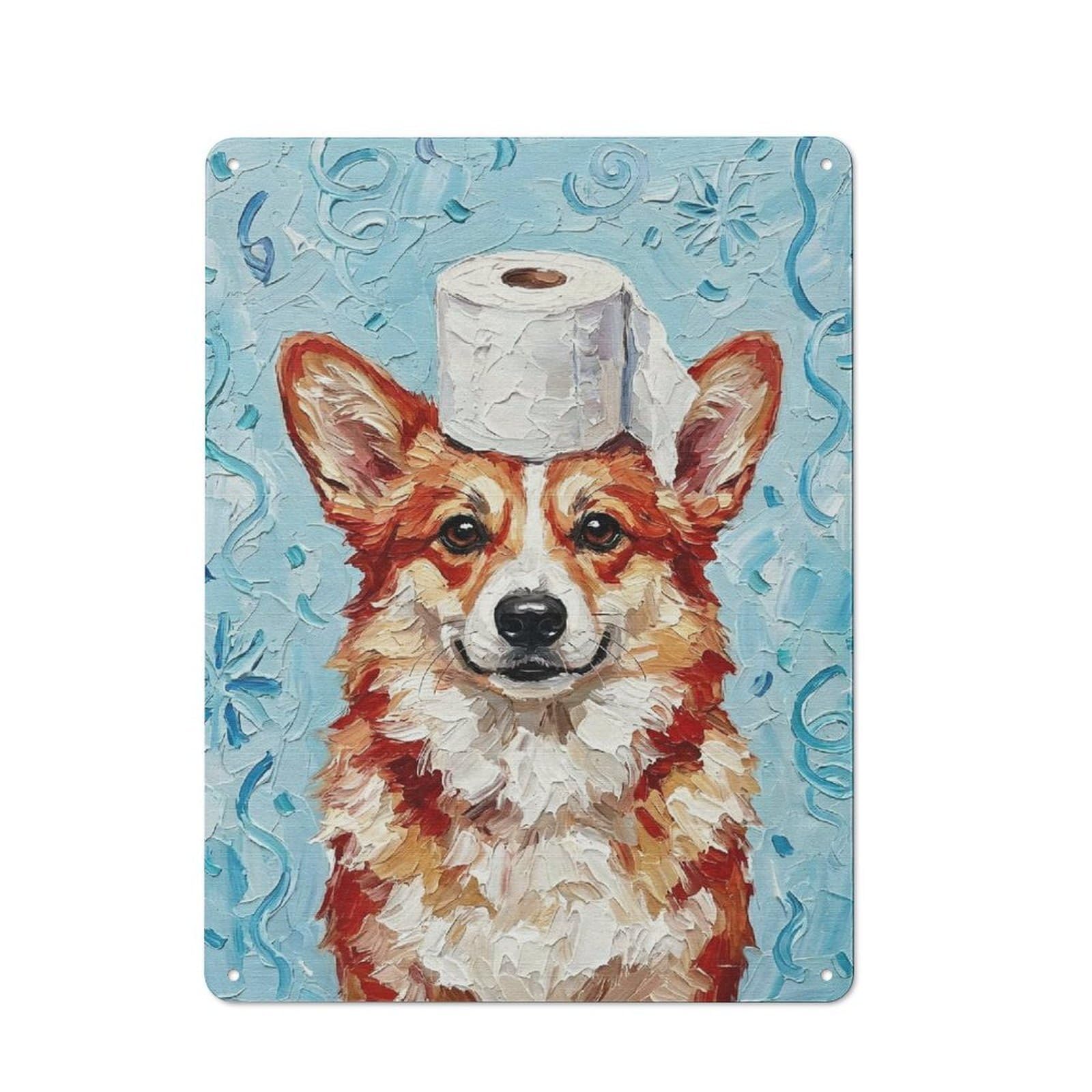 Junmoney Style-5 Metal Wall Sign 40X30cm Featuring Corgi With Toilet Paper Hat For Workshop Wall, For Room Styling Across Workshops And Hobby Rooms