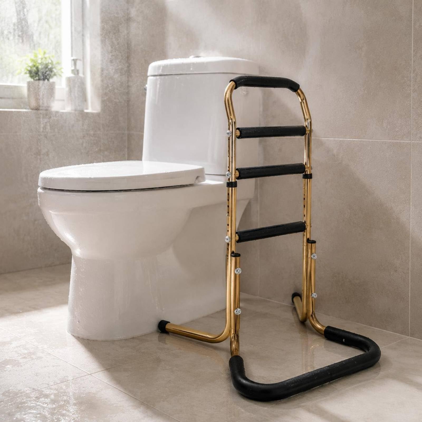 Barra Apoyo Ajustable Aluminio Barra Apoyo Baño Alta Resistencia Asistencia Sanitaria para Mayores, Inodoro