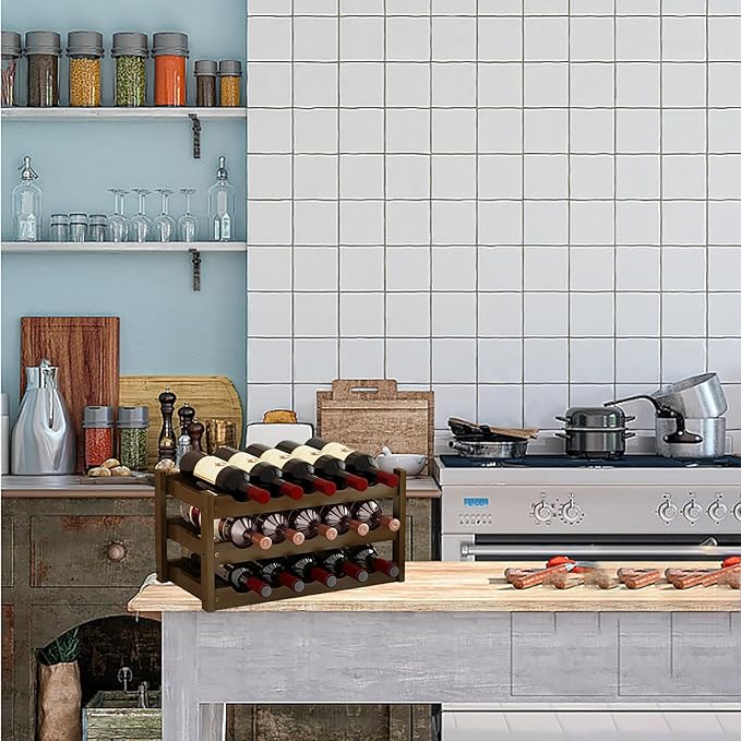 Estante para Vino de Bambú, Soporte para 9/12/15 Botellas miniatura 5