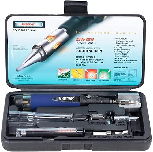 Solder-It SolderPro-70 Kit de soldador (PRO-70K) | Con puntas y estuche | Encendedor de antorcha de butano 410F - 850F | Pistola de soldadura