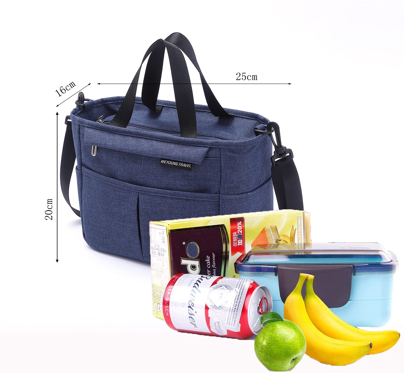 Borsa Termica Porta Pranzo, Portatile Borsa Frigo, Borsa Pranzo al Sacco Impermeabile Lunch Bag per Uomo/Donna/Bambino, Borsa Portapranzo per Ufficio, Scuola e Picnic (Blu)