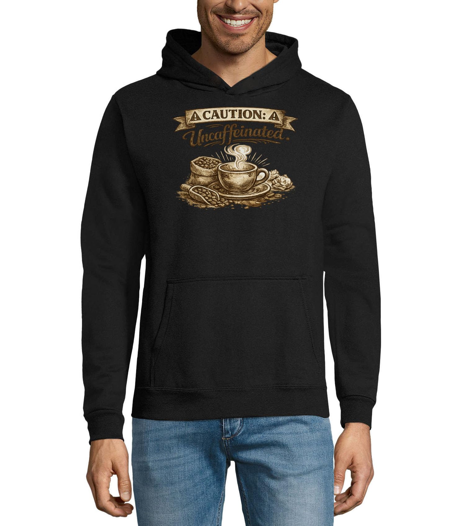 Znak ostrzegawczy dla napojów bez kofeiny unisex mieszanka bawełny bluza z kapturem bluza z kapturem czarna