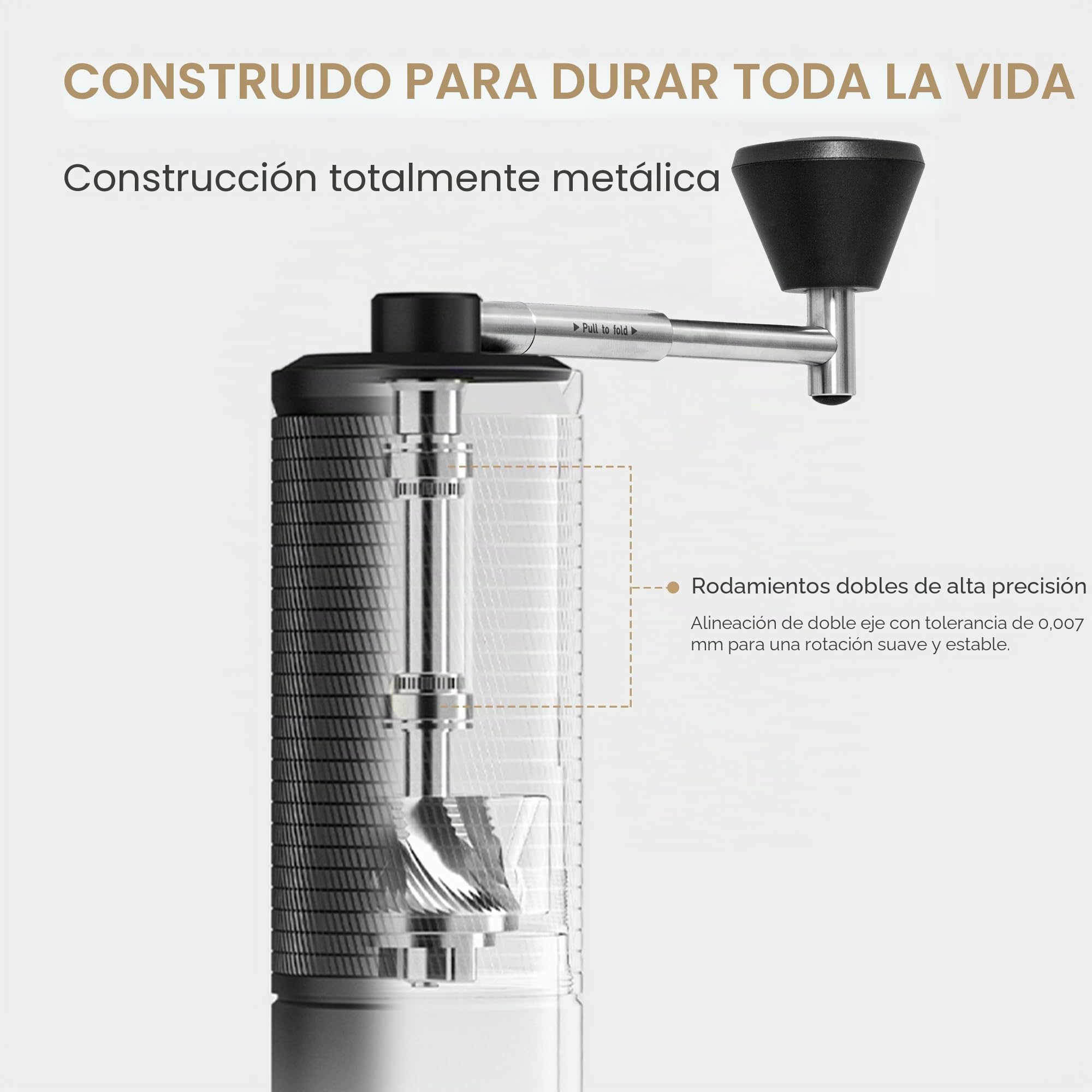 Timemore C5 ESP PRO Molinillo de café de mano, 50 niveles ajustables, mecanismo de acero inoxidable de 42 mm, molinillo de café de mano con mango plegable, todo metal, para espresso, prensa francesa y