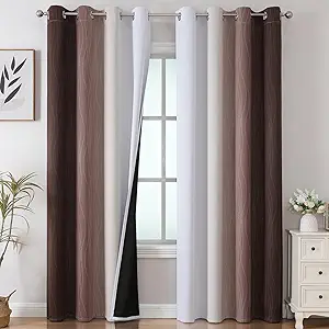 Estelar Textiler Brown and Greyish White Gradient Blackout Curtains for Bedroom, Thermal Insulated Ombre Blackout Drapes, Full Room Darkening Energy Saving Curtains for Living Room,52Wx84L,2 Panels