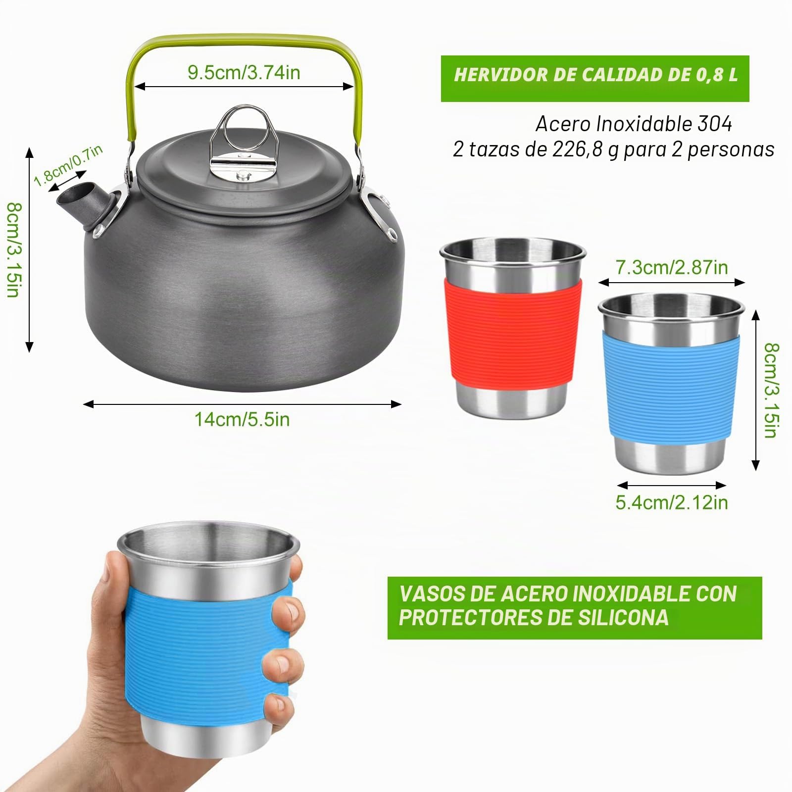 Juego de vajilla de camping, 17 piezas, juego de cocina para exteriores, para mochilero, senderismo, senderismo, picnic, pesca, montañismo (2 a 3 personas)