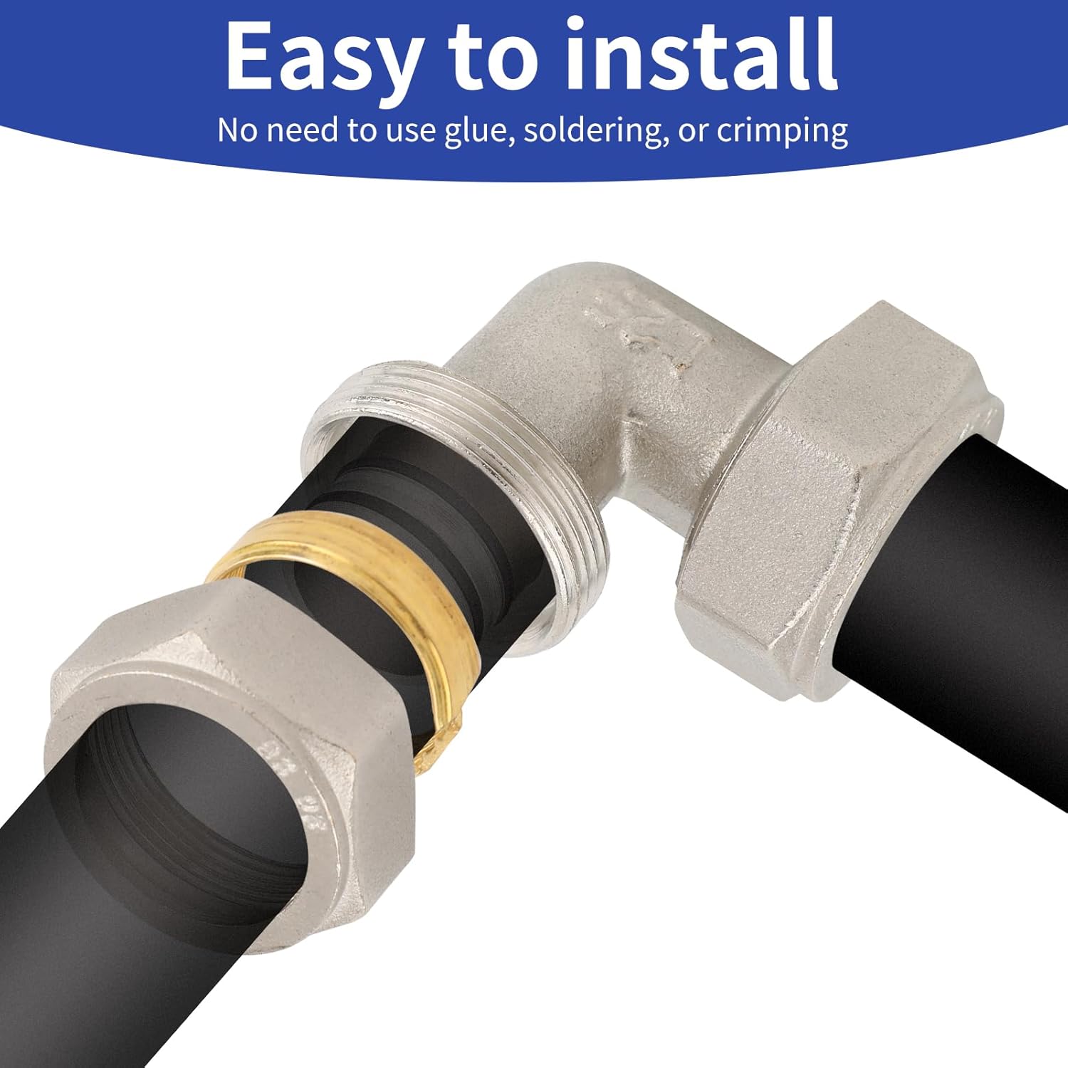 2PCS 3/4’’ Elbow Air Piping Fittings, Brass-Nickel Plated with Double O-Ring 200PSI Air Line Fittings for Shop Garage Compressed Air Line System Kit