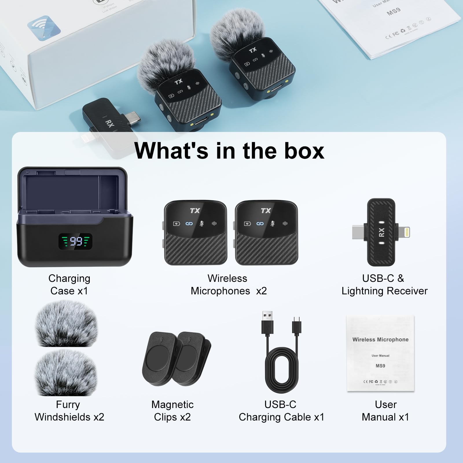 Mini Mic Lavalier Mikrofon für iPhone/iPad/Android,Mini Mikrofon Plug-Play Professionelles Rauschunterdrückung, 25h Nutzdauer,Lavalier Wireless Microphone für Videos, Vlog, YouTube, TikTok,Live-Stream
