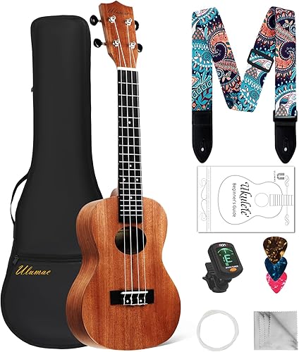 Ukelele Concert - Ukelele de 23 pulgadas profesional de caoba sólido para principiantes niños y adultos paquete todo en uno con bolsa de concierto