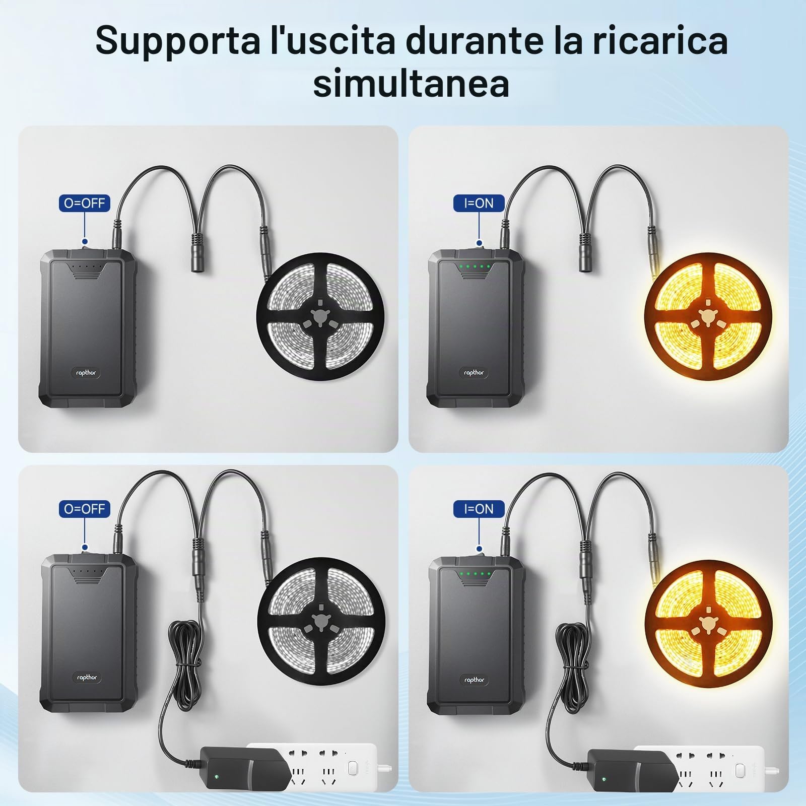 Rapthor Batteria ricaricabile agli ioni di litio da 12 V 6500 mAh/5 V 13000 mAh e uscita CC e caricatore rapido per strisce LED, router, telecamere di sorveglianza, telefoni telescopici, ecc