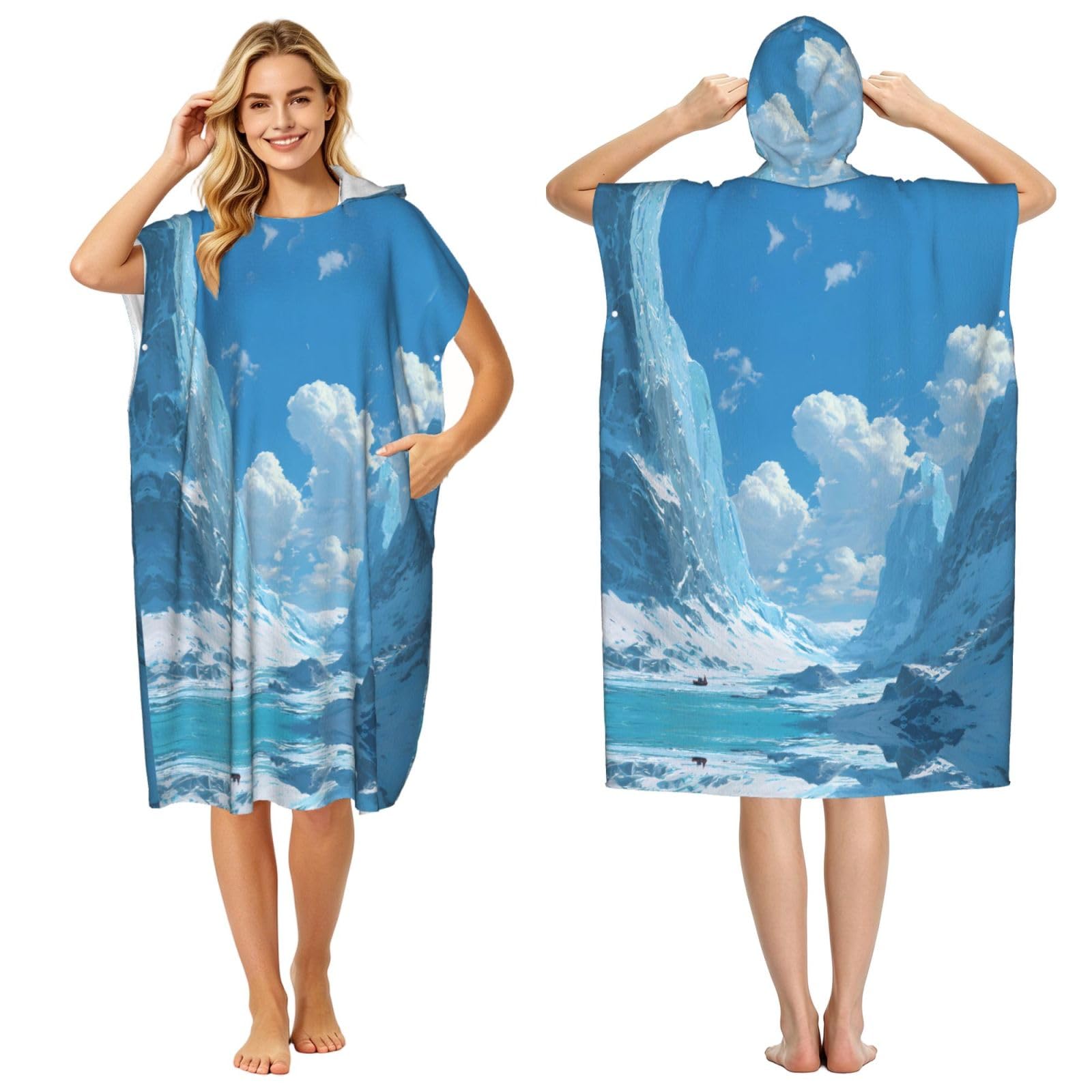 ESNAIUVCD Glacier Scenery Print Changing Robe, Hooded Towel Poncho For Swimming Pool, Beach,Quick Dry & Light Weight Towelling Poncho For Adults Women Men