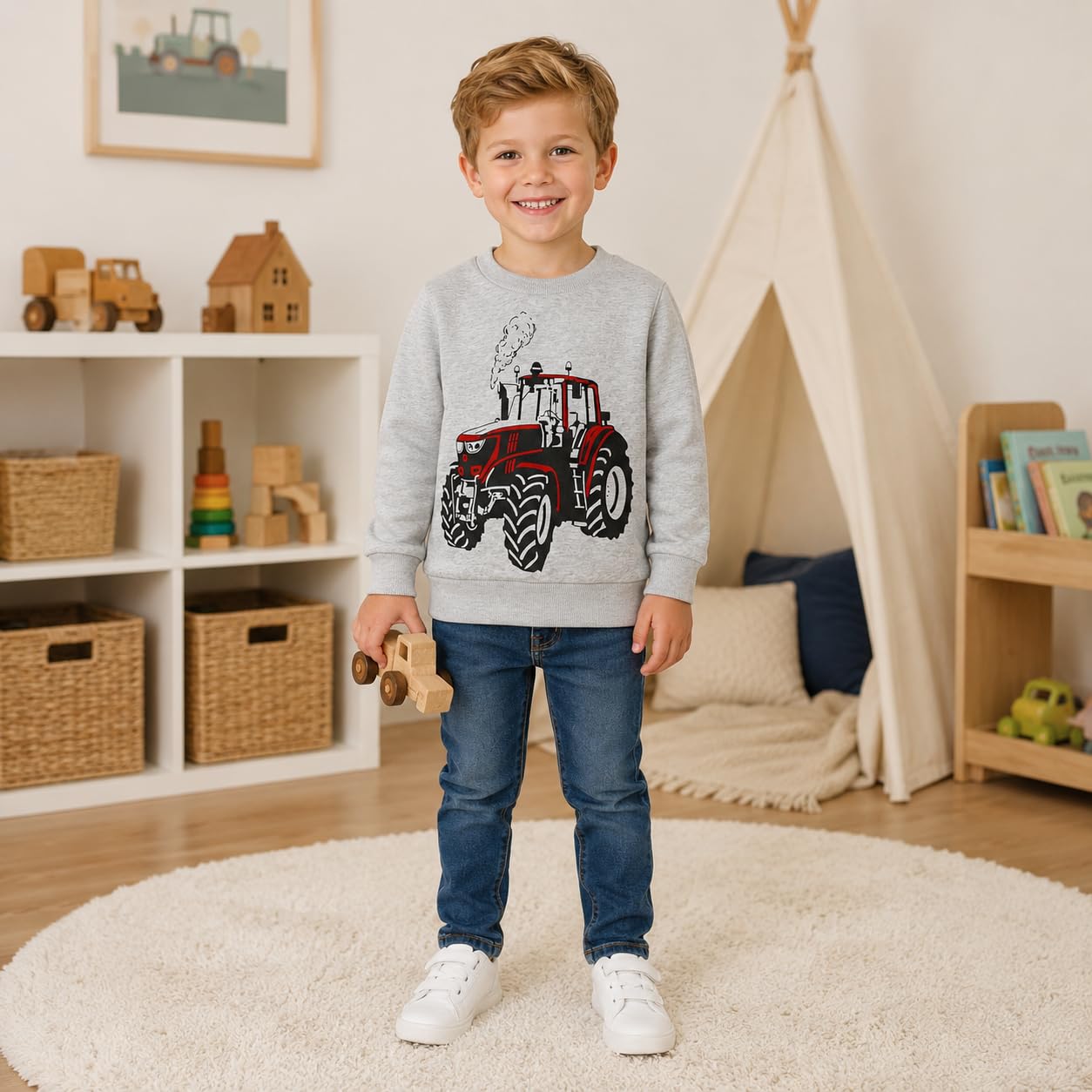 Akyzic Sudaderas de algodón con cuello redondo para niños pequeños, camiseta de dinosaurio de manga larga sin botones, camisetas 2-8T