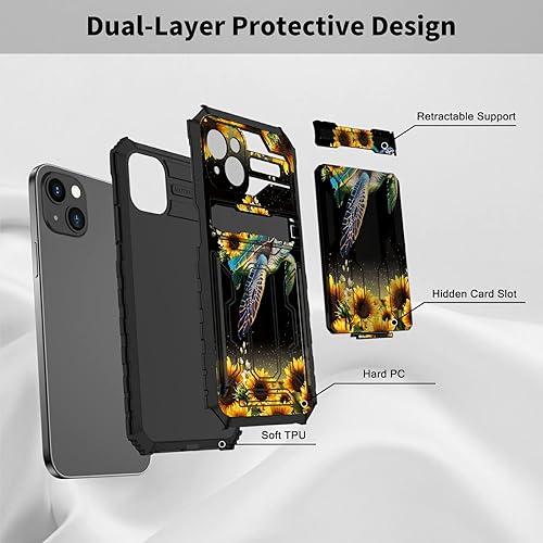Miniatura 9 de CGFGHHUY Funda tipo cartera para iPhone 13 Pro Max con soporte para tarjeta de crédito y soporte de doble capa de policarbonato duro de PC suave TPU