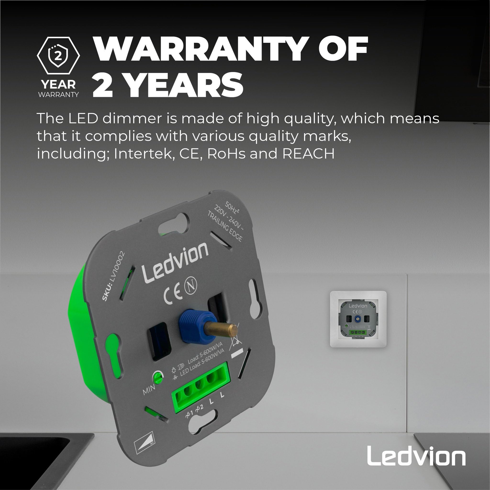 Ledvion - Variateur de Lumiere LED, LED Dimmables 5–600W / Halogène 10–600W, Couverture Blanche, à Découpage de Phase, Variateur Rotatif Encastré, Interrupteur Variateur LED