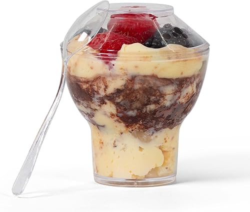 Miniatura 2 de Oasis Creations Sundae Cup - 3 onzas - 50 unidades - Tapas y cucharas incluidas - Plástico transparente - Taza de aperitivo - Taza de parfait - Taza