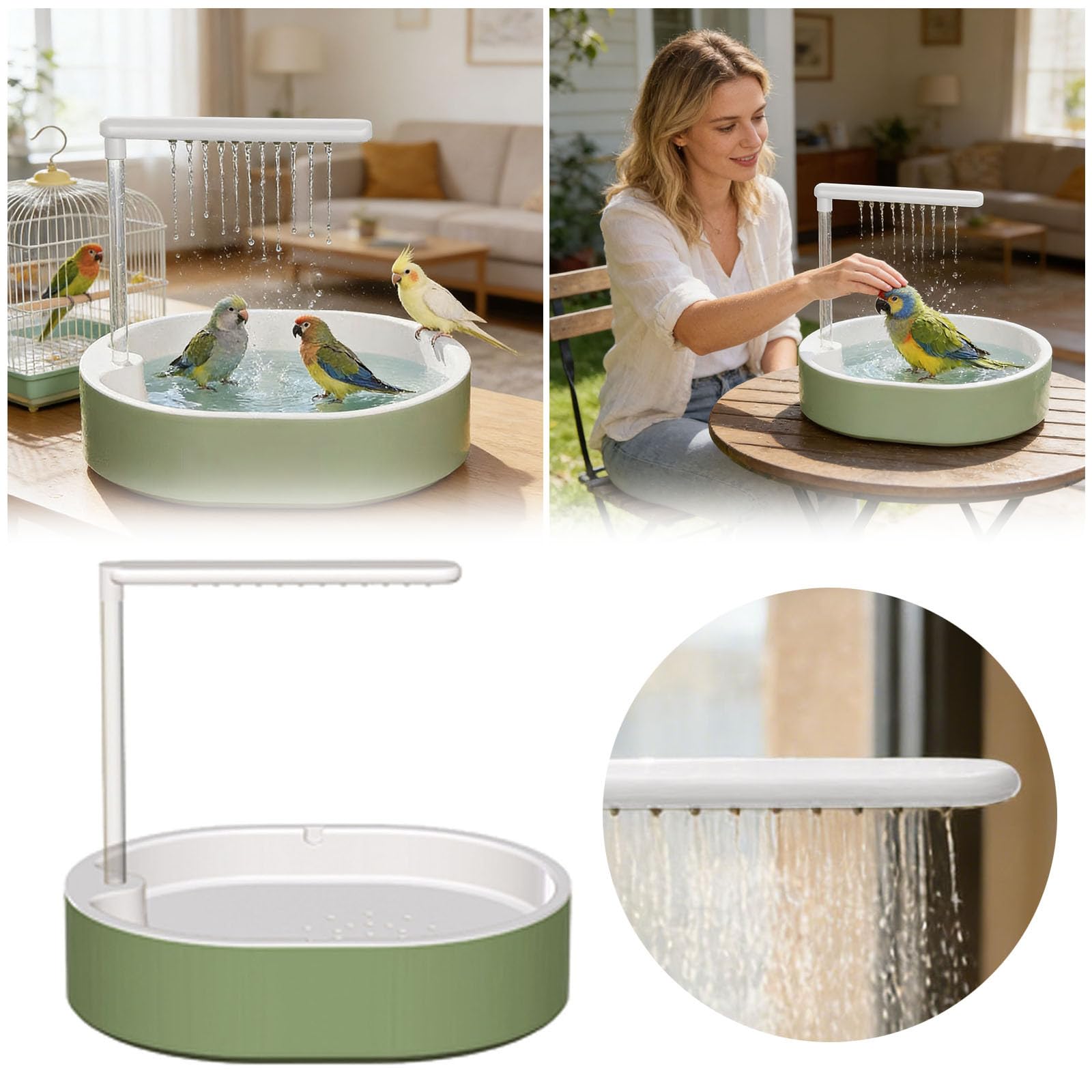 Automatic Electric Bird Bath, 26 Hole Flowing USB Powered Parrot Shower Tub, Large Cage Mounted Washing Tub for Parakeet Lovebird Cockatiel Conure Finch (White) - image 4