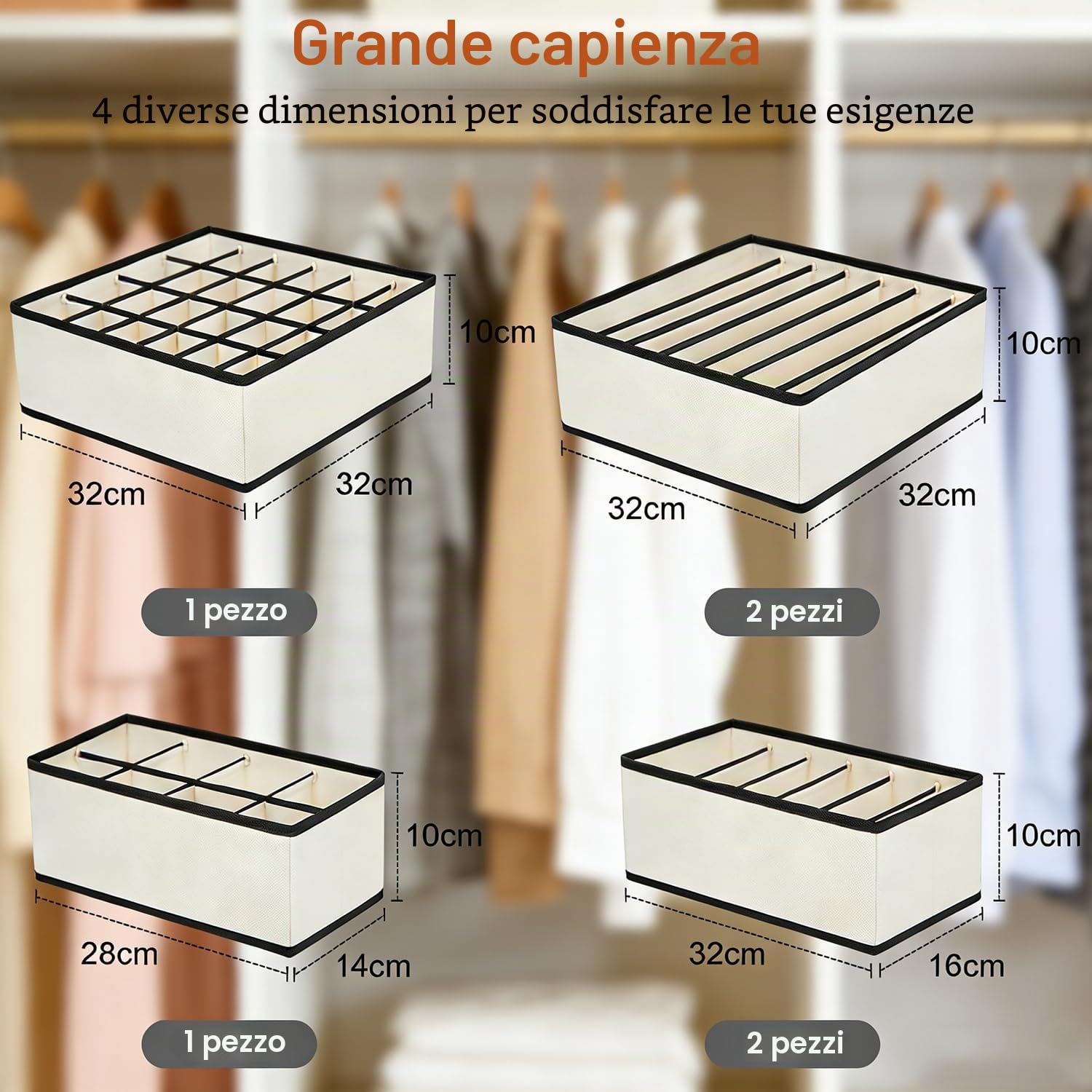 Evance 6pcs Organizer per Biancheria Intima, 6/7/8/24 Compartimenti, 58 Compartimenti In Totale, Organizzatore per Cassetti Armadio per Reggiseni,Mutande,Calzini,Cintura,Cravatta