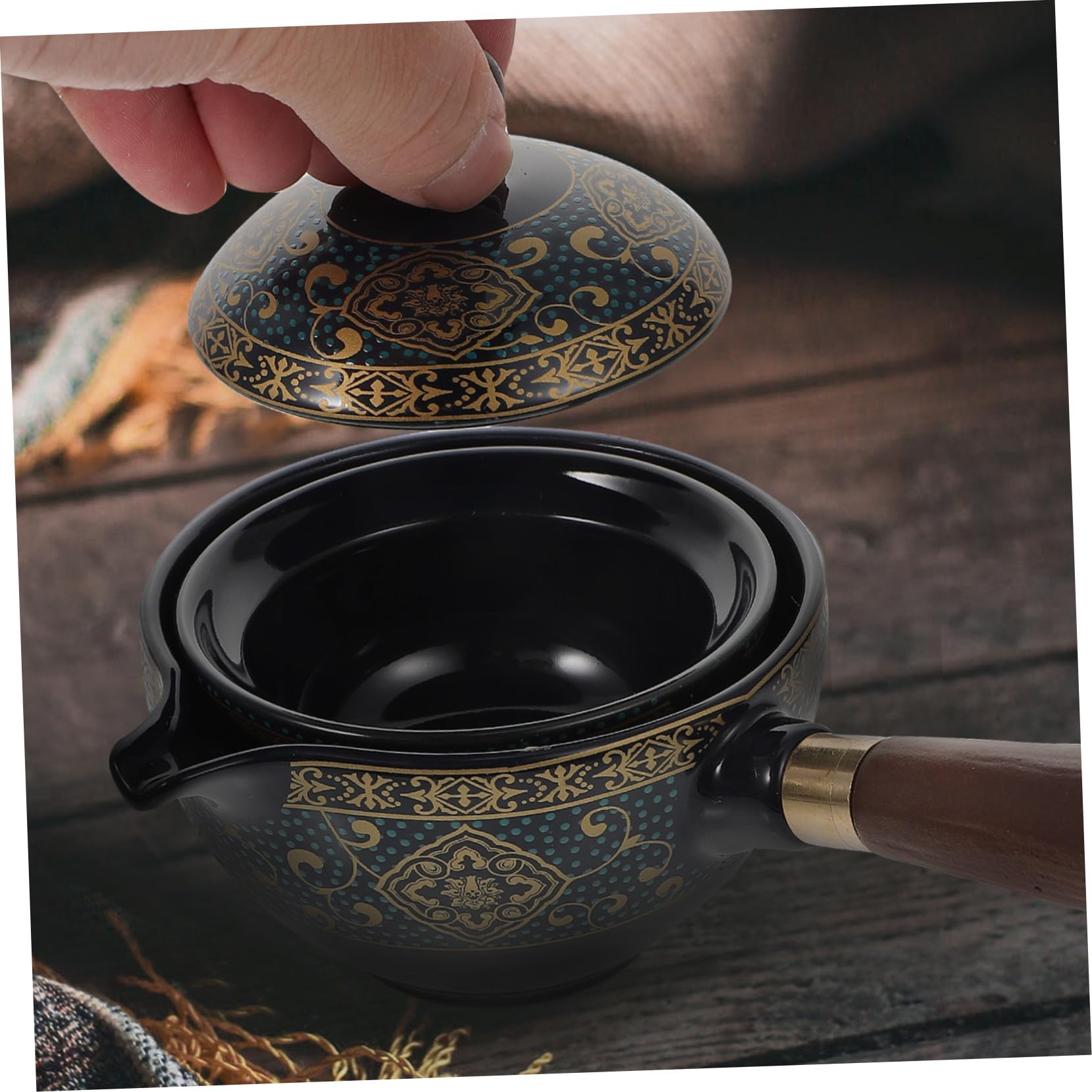 Tetera de Cerámica Negra Asa Lateral, Juego Portátil de 1 Pieza | Capacidad Media, Resistencia al Calor, Durabilidad, para Preparar Té en Casa, Infusiones Diarias