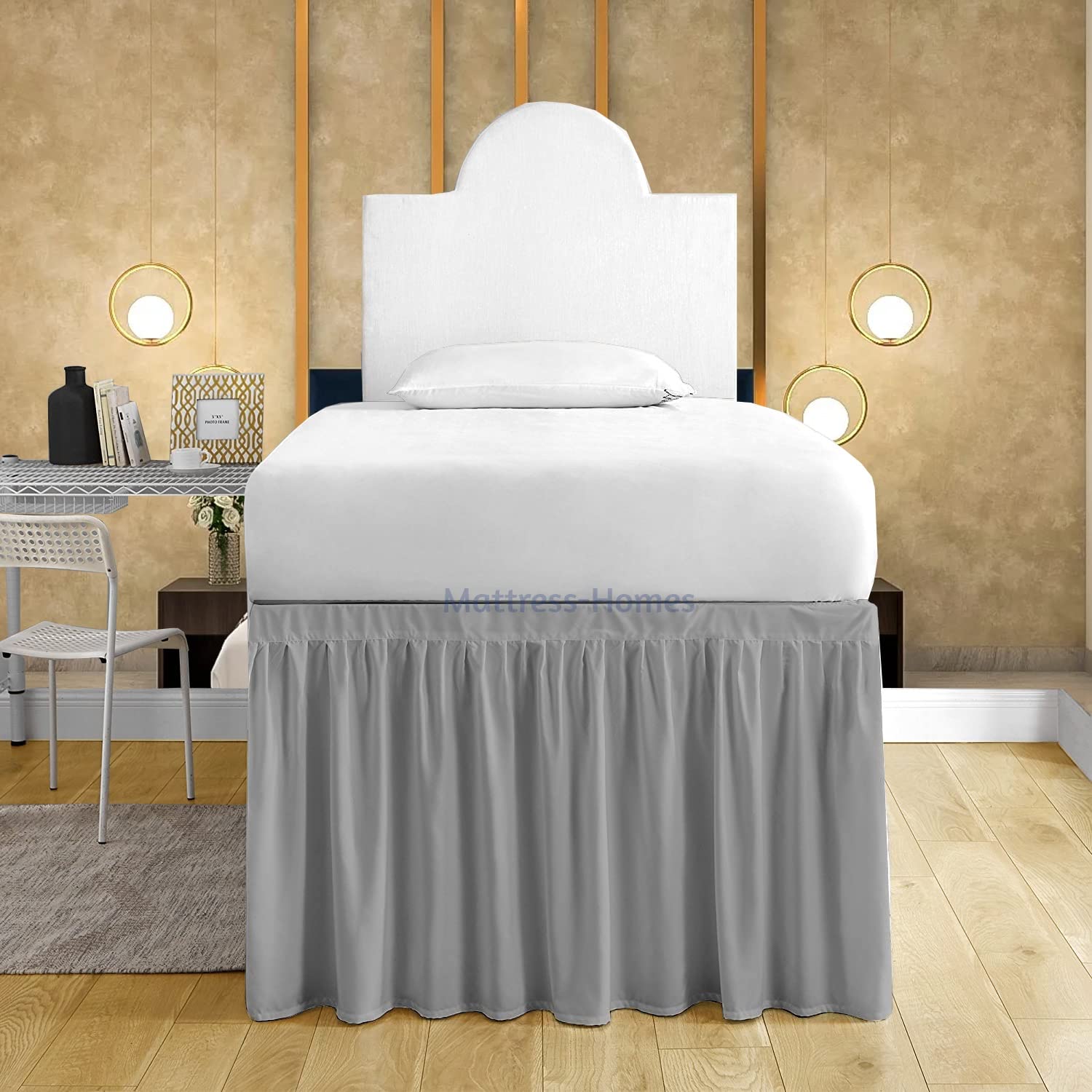 Mattress-Homes Dorm Sized Bed Skirt Panel for Twin or Twin-XL Size Bed, College Dorm Bed Skirt-Extra Long Dorm Room Bed Skirt- Ruffled Dorm Sized Bed Skirts (Light Grey, Twin-XL - 32" Drop)