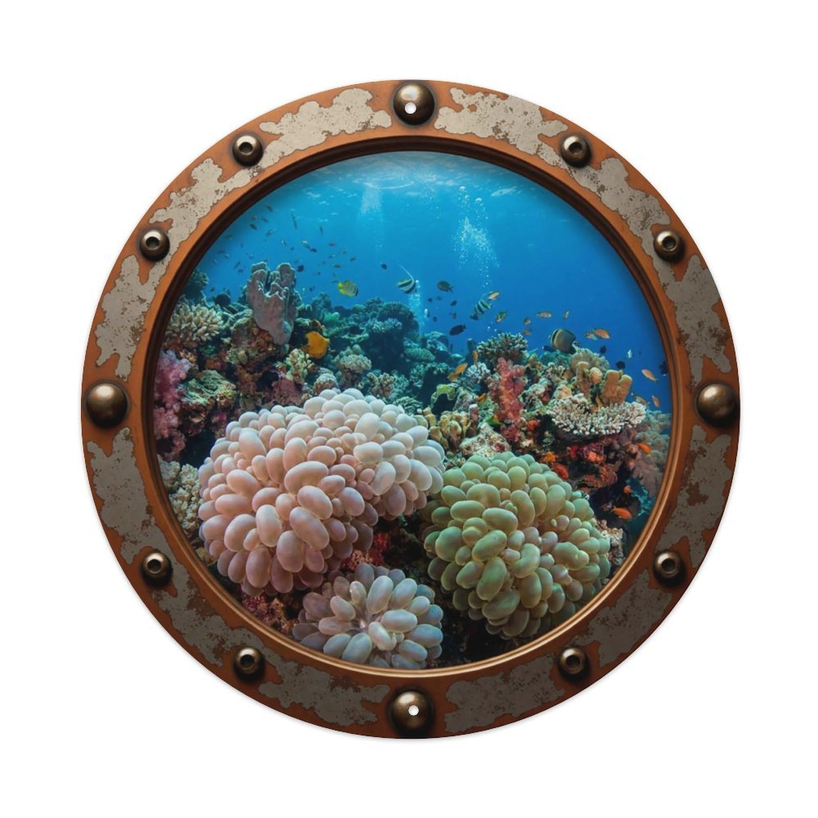 Gead 8X8inch Style Vintage Porthole Bubble Coral Nautical Window View Metal Tin Sign