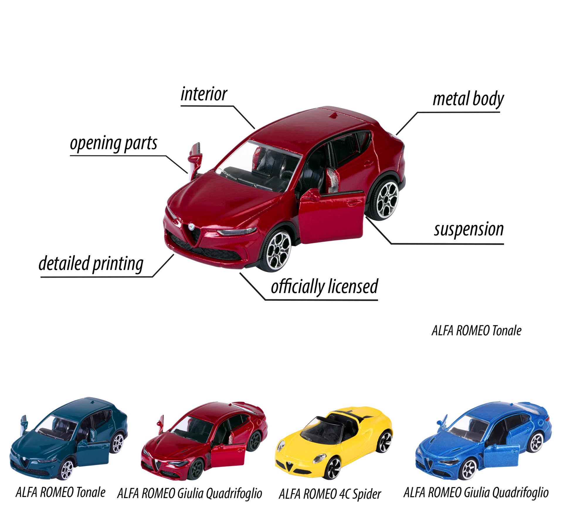 Majorette Dream Cars - 5 voitures Alfa Romeo en coffret cadeau, voitures miniatures pour collectionneurs ou enfants à partir de 3 ans, Alfa Romeo
