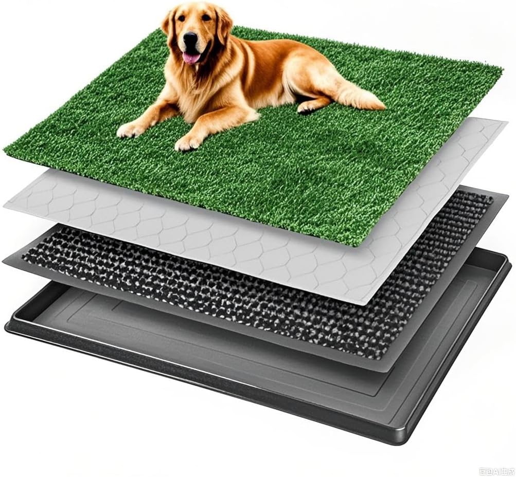 Artificial Grass Pad Dog Litter Box with Tray - 16'x20'- Flushable Waterproof and Non-Slip Pet Litter Box for Small and Medium Dogs, Indoor/Outdoor Use (Small(16in*20in))