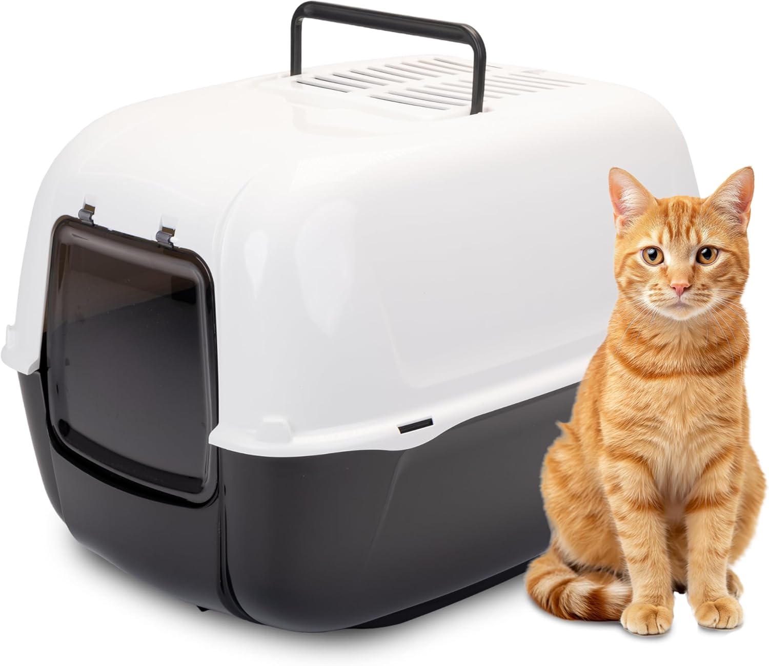 FERPLAST - Cat Litter Box - Litter Tray with lid - Swing Door - Activated Carbon Filter to neutralise odours - Large Litter Tray - Cat Litter Box - 39,5 X 52,5 x h 38 CM - Prima Toilette, Black