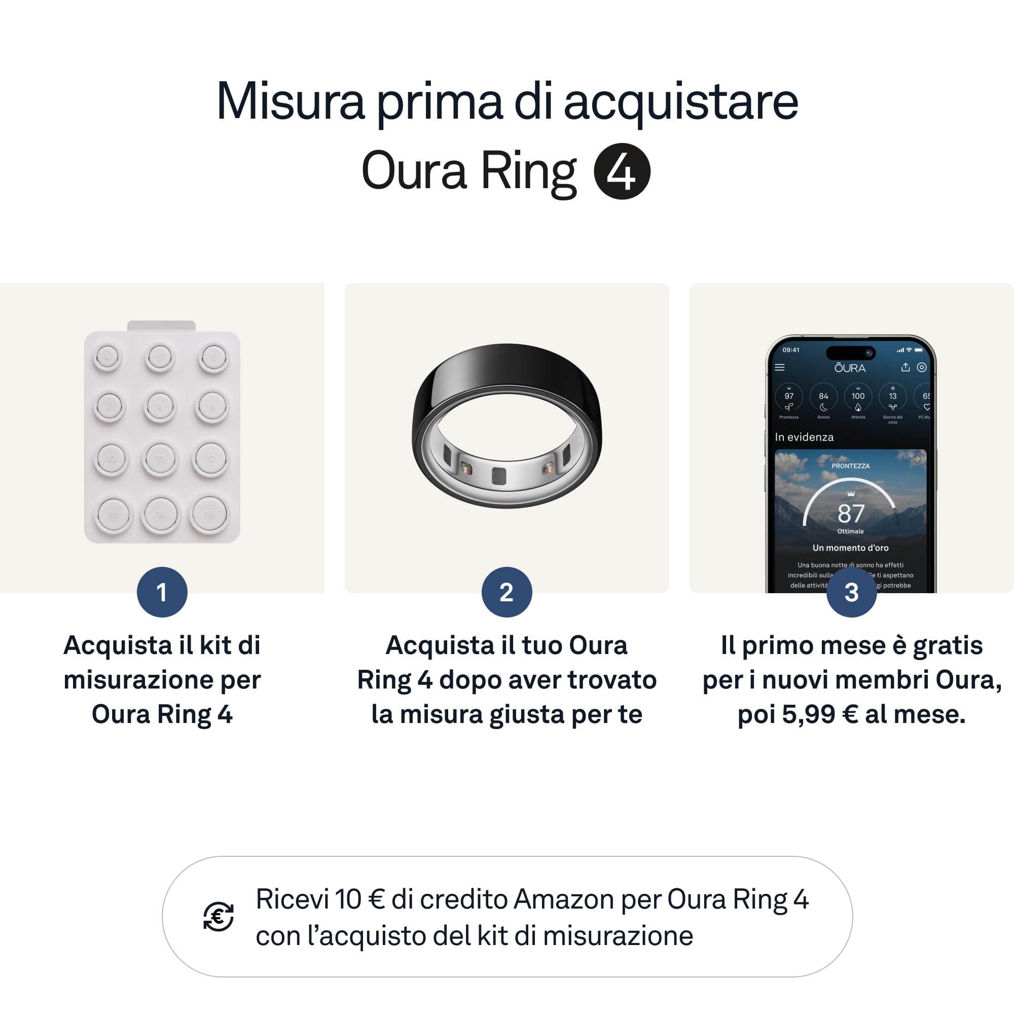 OURA Ring 4 - Black - Misura 4 - Smart Ring | Provalo con il kit di misurazione Ring 4 | Indossabile per monitorare il sonno - Frequenza cardiaca - Fitness - Batteria fino a 8 giorni