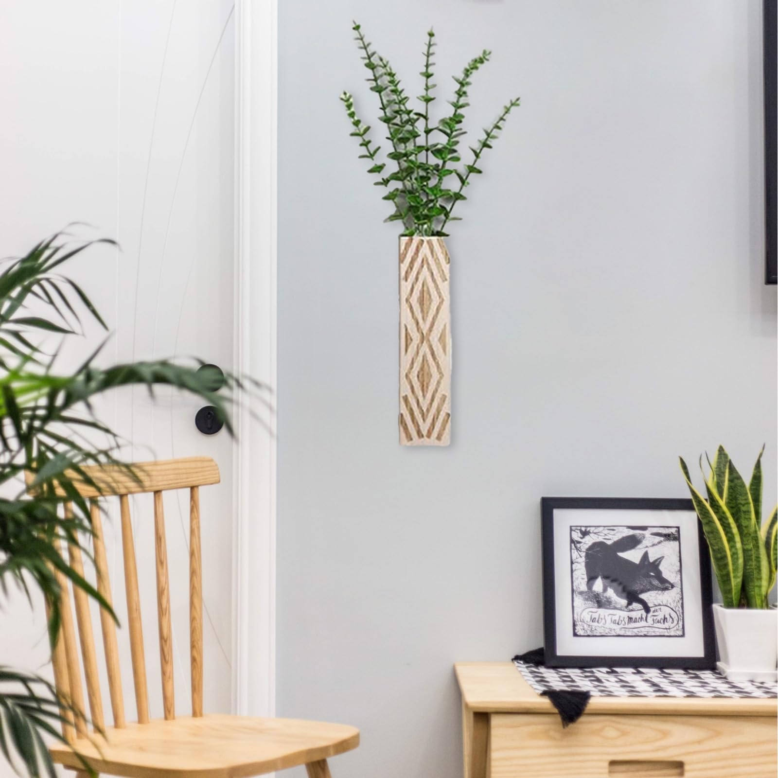 Set de 3 Jarrones de Pared de Madera - Plantadores Colgantes con Acabado Marrón Rústico, Decoración Moderna para Flores Artificiales y Plantas (A)