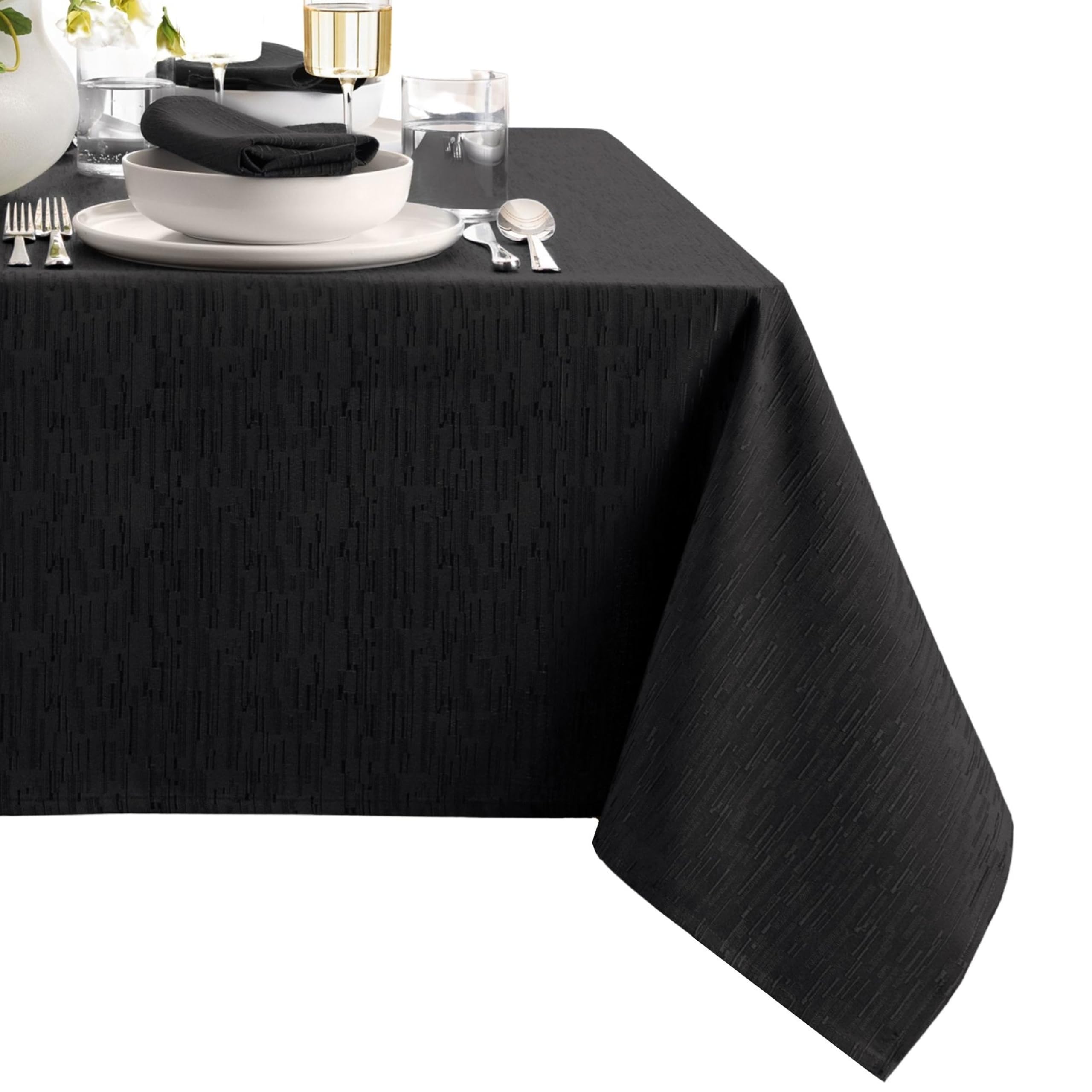 Elrene Home Fashions Continental Solid Texture Water, Stain & Wrinkle Resistant Tablecloth, 60"X84" Rectangle, Black