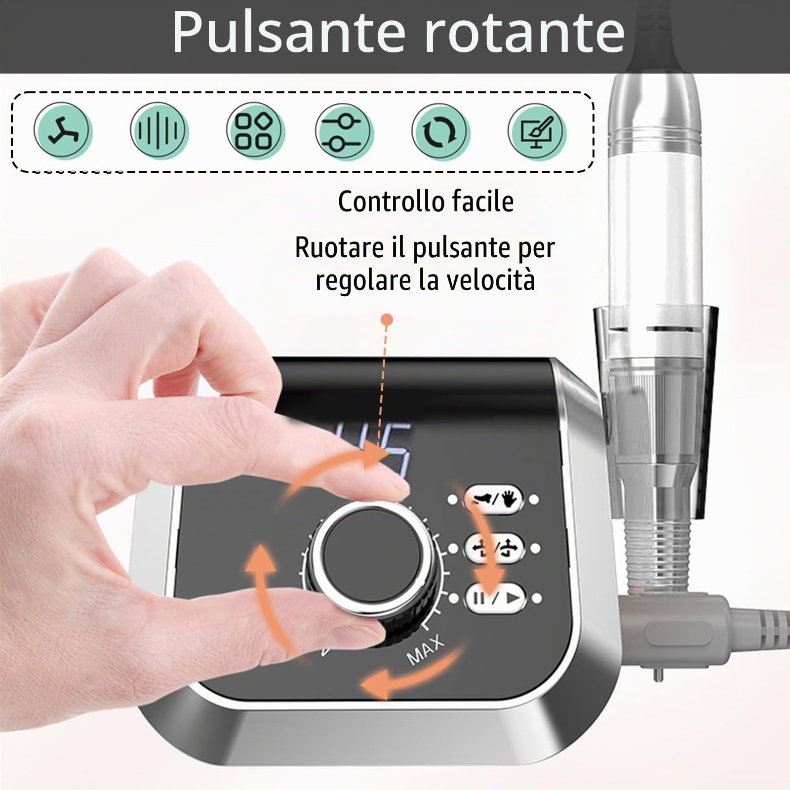 Fresa per Unghie, Fresa per Unghie Professionale da 45000 Giri/Min con 11 Frese per Unghie e 75 Bande Set di Fresa Unghie Professionale con 45 Livelli Regolabili e Display LCD per Casa e Manicure