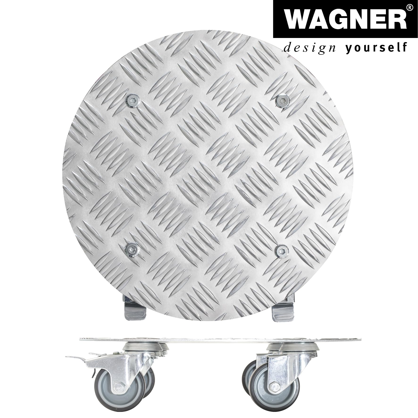 WAGNER Carrello per piante ALASKA Ø 30 x 7,5 cm I Carrello per fiori per interni ed esterni I Portavaso in alluminio con Ruote I 2 Ruote con freno I Portata 150 kg I Made in Germany - 20700501