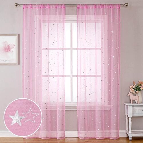 WUBODTI 1 panel, cortinas traslúcidas con estrellas rosas para decoración de habitación del bebé, 39 x 79 pulgadas, 1 panel, bonito filtro de luz de