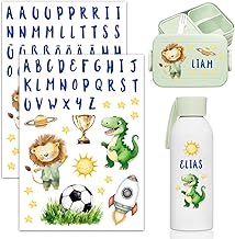 2x Aufkleber für Trinkflaschen Brotdose Wasserfest Rub On Sticker Fußball Dinosaurier Schulkind Einschulung Geschenk Personalisiert Trinkflasche Kinder Namen Fahrrad Aufkleber Buchstaben Rub Ons Folie