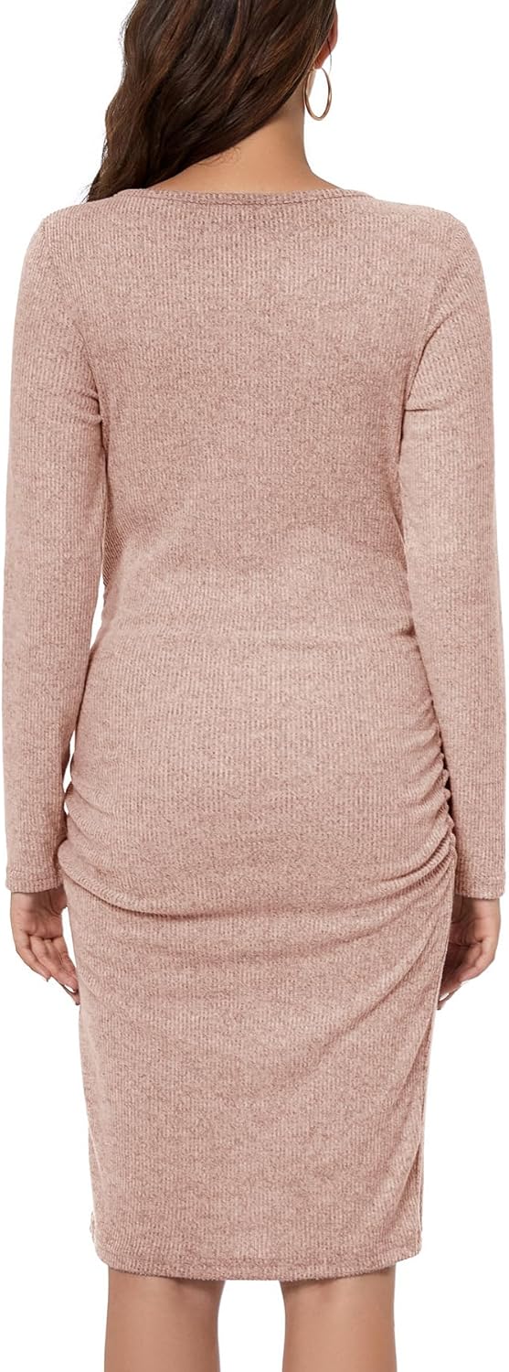 Smallshow Women's Knit Maternity Dress Long Sleeve Pregnancy Clothes - Image 5