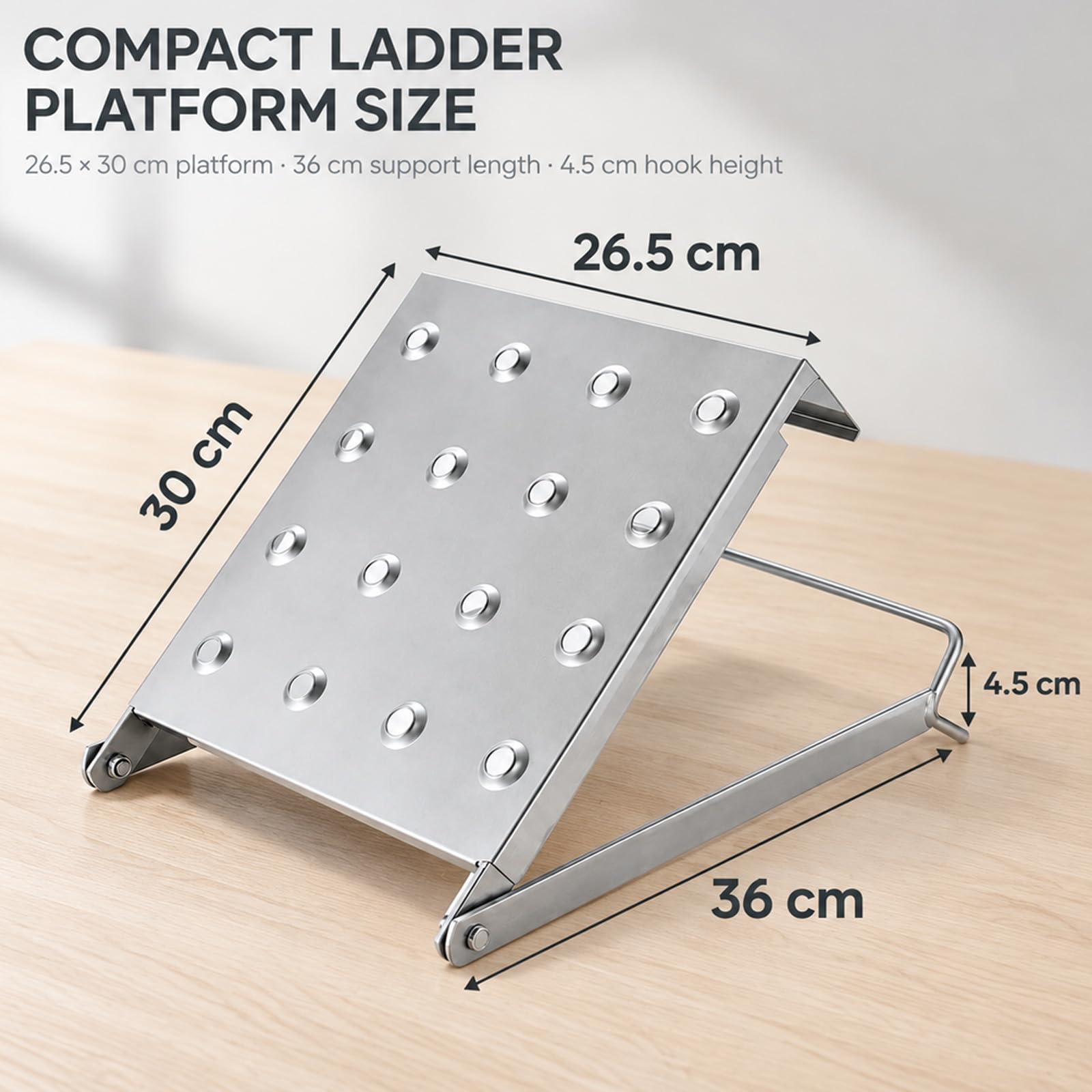 Piattaforma di lavoro sospesa, 150 kg, piattaforma di lavoro antiscivolo, piattaforma da appendere in acciaio zincato, scala accessorio per scale di appoggio, piattaforma, scala