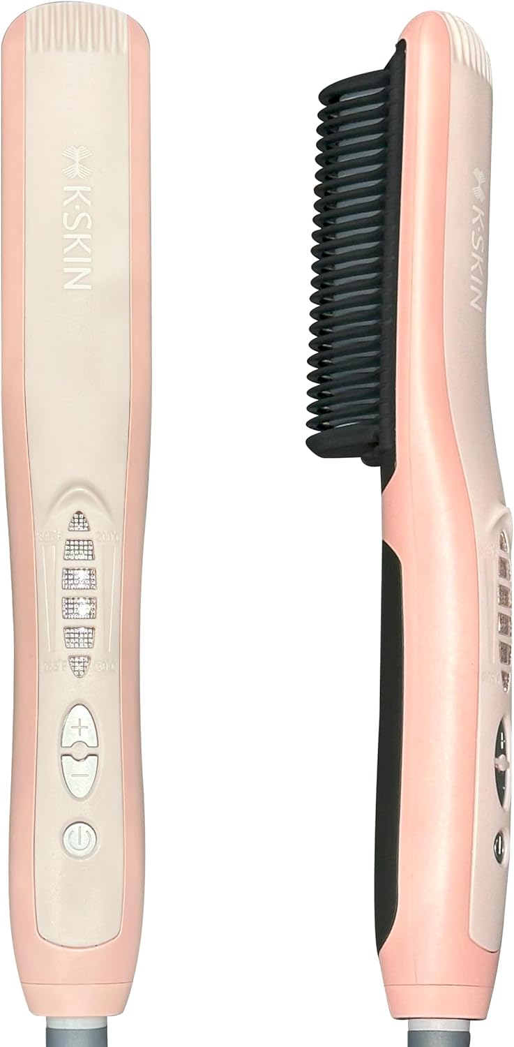 K.SKIN Electric Hair Straightener Comb – Ceramic Heated Brush with PTC Fast Heating, 6 Temp Levels, Anti-Scald Design, Hair Styling Tool for Women