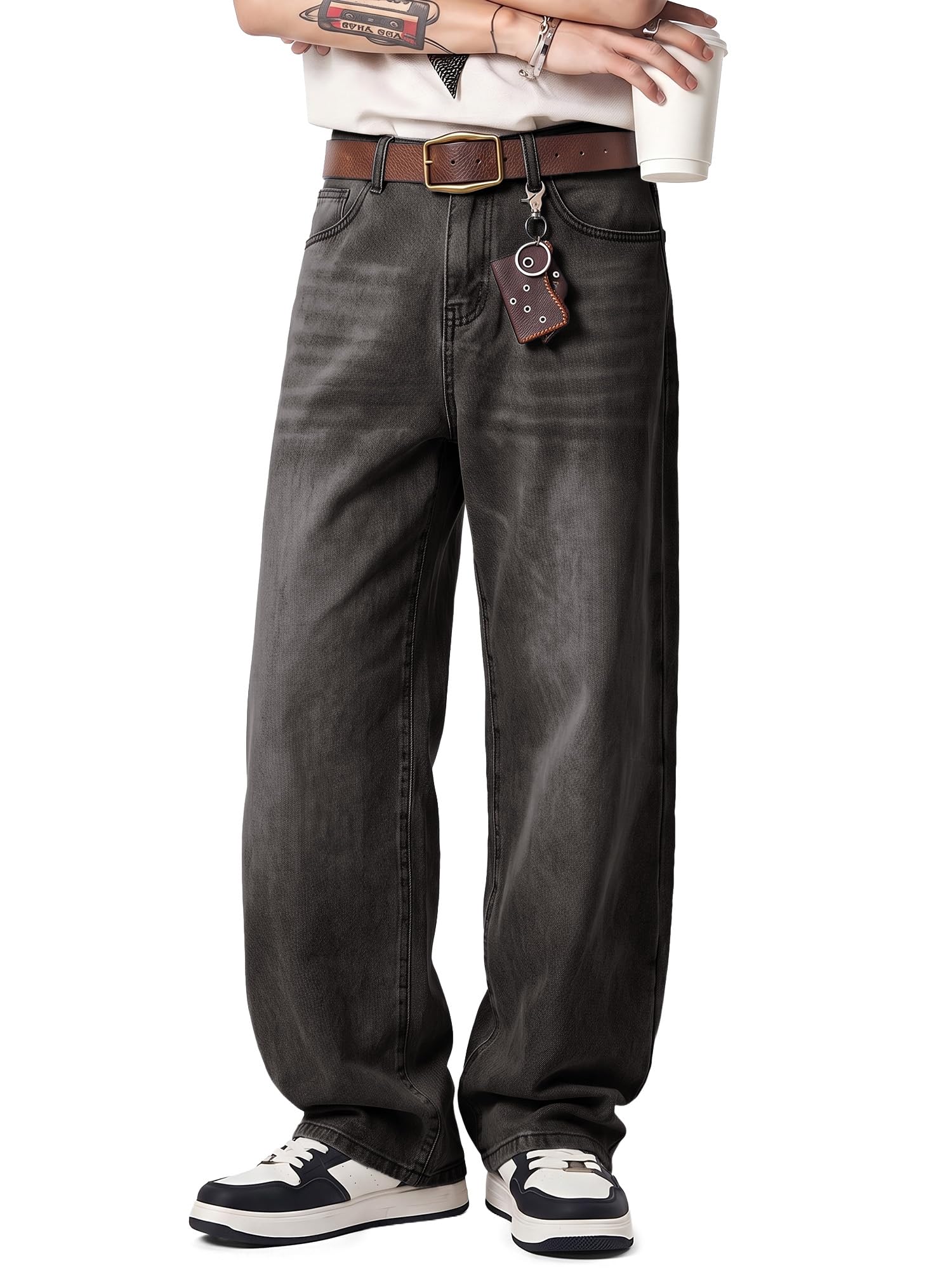 JMIERR Men's Baggy Y2K Jeans Stretch Loose Fit Wide Leg Denim Pants | 5 Pockets, Oversize…