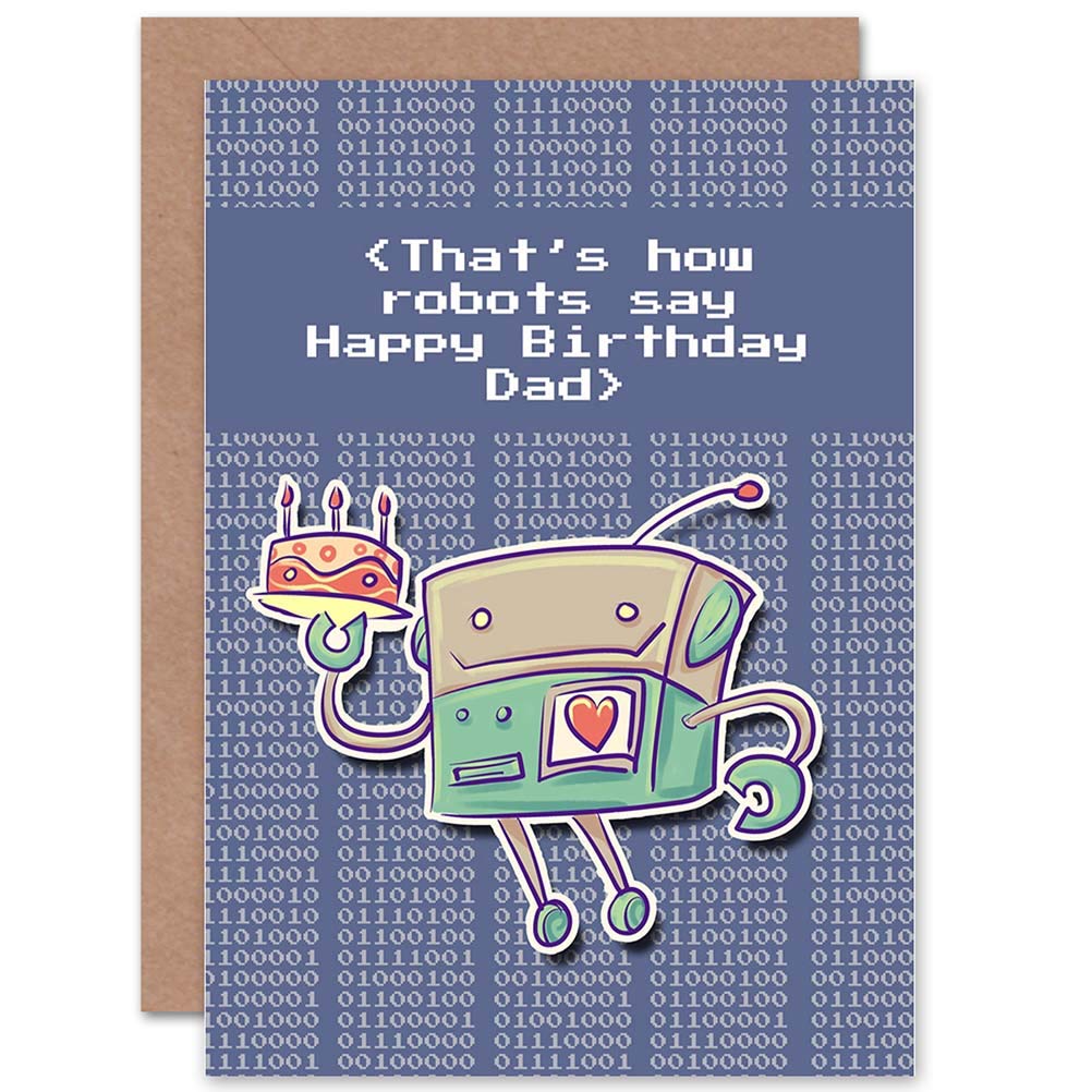 Wee Blue Coo Blue Wee Coo Card Birthday Happy Dad Father Robot Cake Binary Fun Gift
