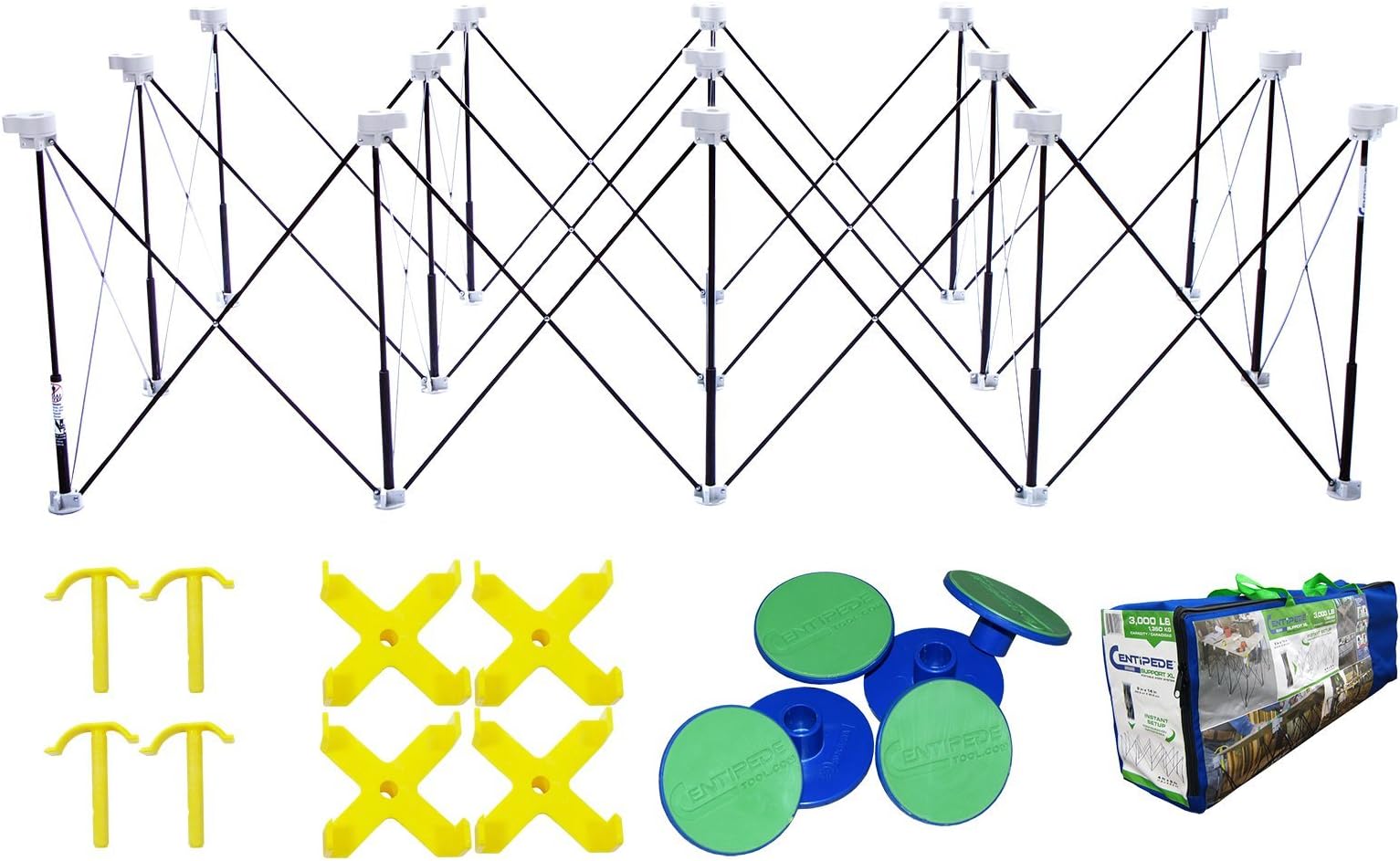 Centipede XL Portable 4 x 8 ft Sawhorse Miter Table Bundle (4 x X-Cups, 4 Quick Clamps, 6 Non-Slips, Bag)
