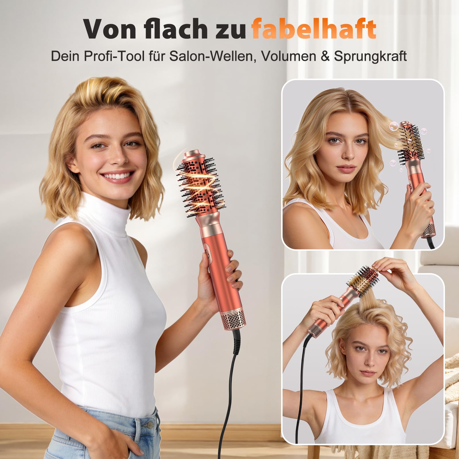 5-in-1-Föhnbürsten, Abnehmbares Styling-Werkzeug Zuhause, Reisen und Salon | Upgrade-Haartrockner & Föhnbürste & 32MM Lockenwickler & Paddelbürste, Heißluft-Styling-Tools Volumen-Glätter Lockenstab