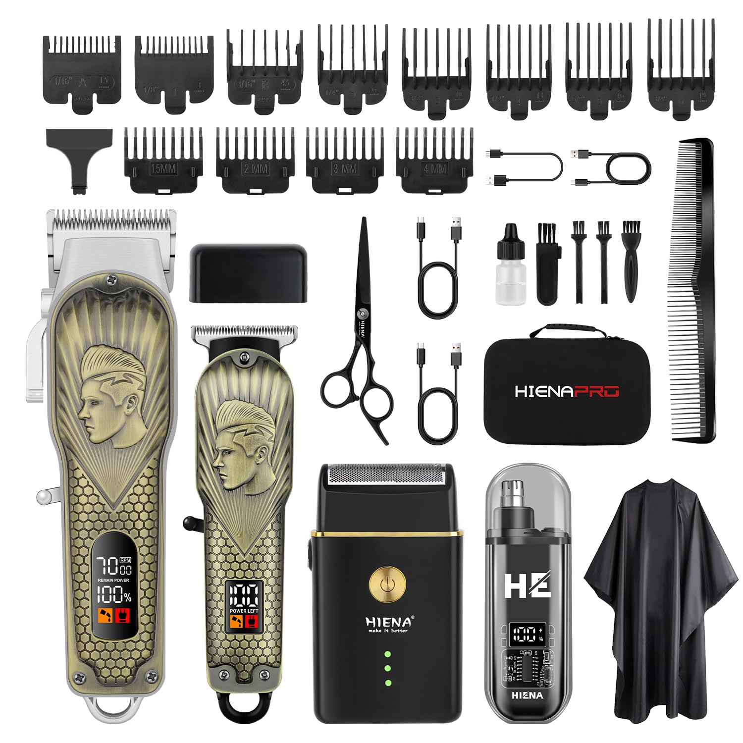 HIENA PRO Professional Hair Clippers for Men Cordless Hair Clipper for Barber Clippers and Trimmer LED Haircut Set