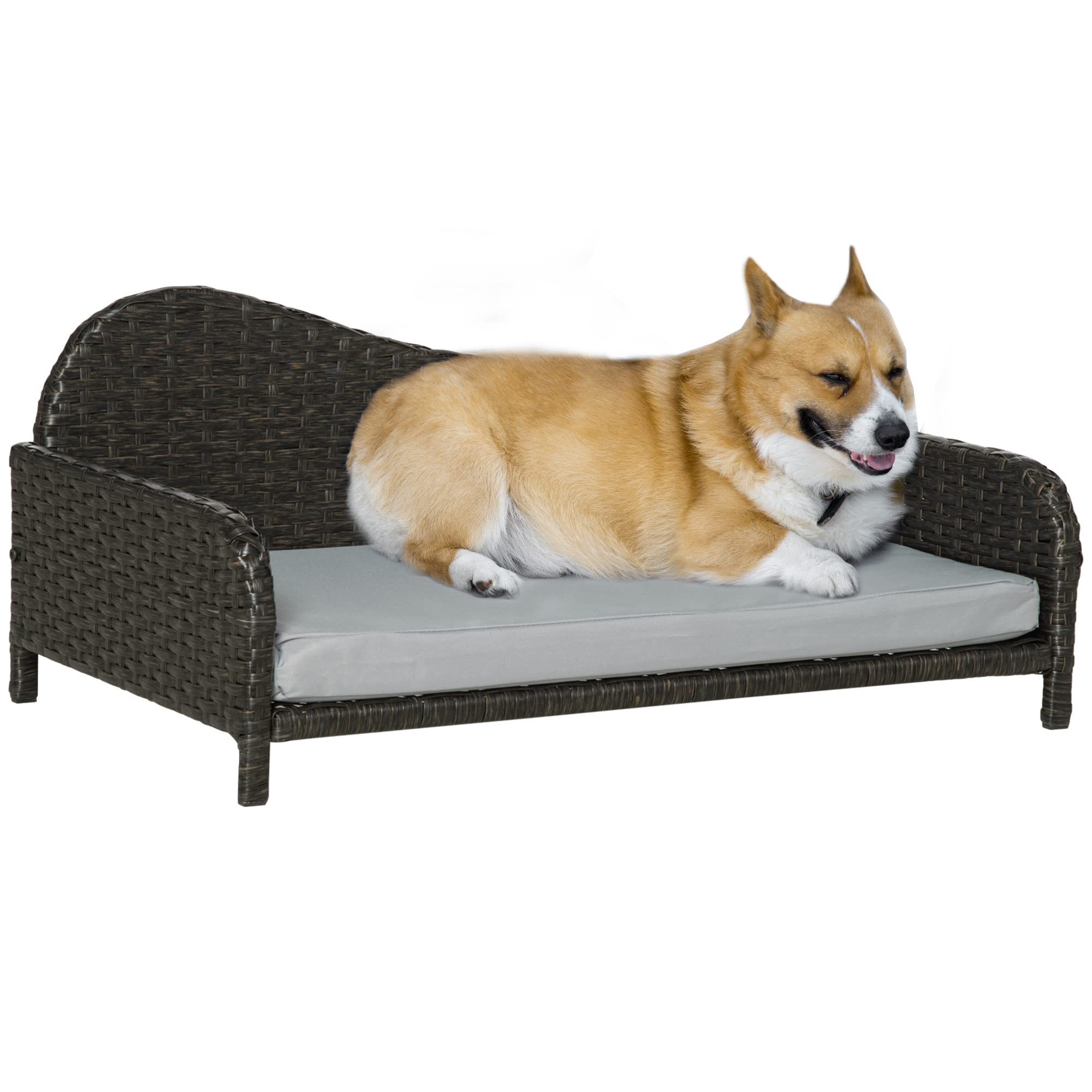 PawHut Canapé Panier pour Chiens et Chats, en résine tressée, avec Rembourrage, imperméable et Lavable, terne à l'intérieur et à l'extérieur. 75L x 45l x 35H cm