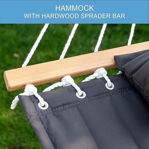 Miniatura 5 de Lazy Daze Hammocks Hamaca de tela acolchada doble de 12 pies con barra separadora y almohada desmontable, doble para 2 personas para patio exterior,