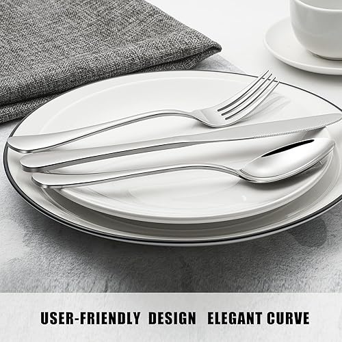 Miniatura 6 de Juego de cubiertos de 60 piezas para 12, juego de cubiertos de acero inoxidable, juego de vajilla Inculde tenedores, cuchillos, cucharas, juego de